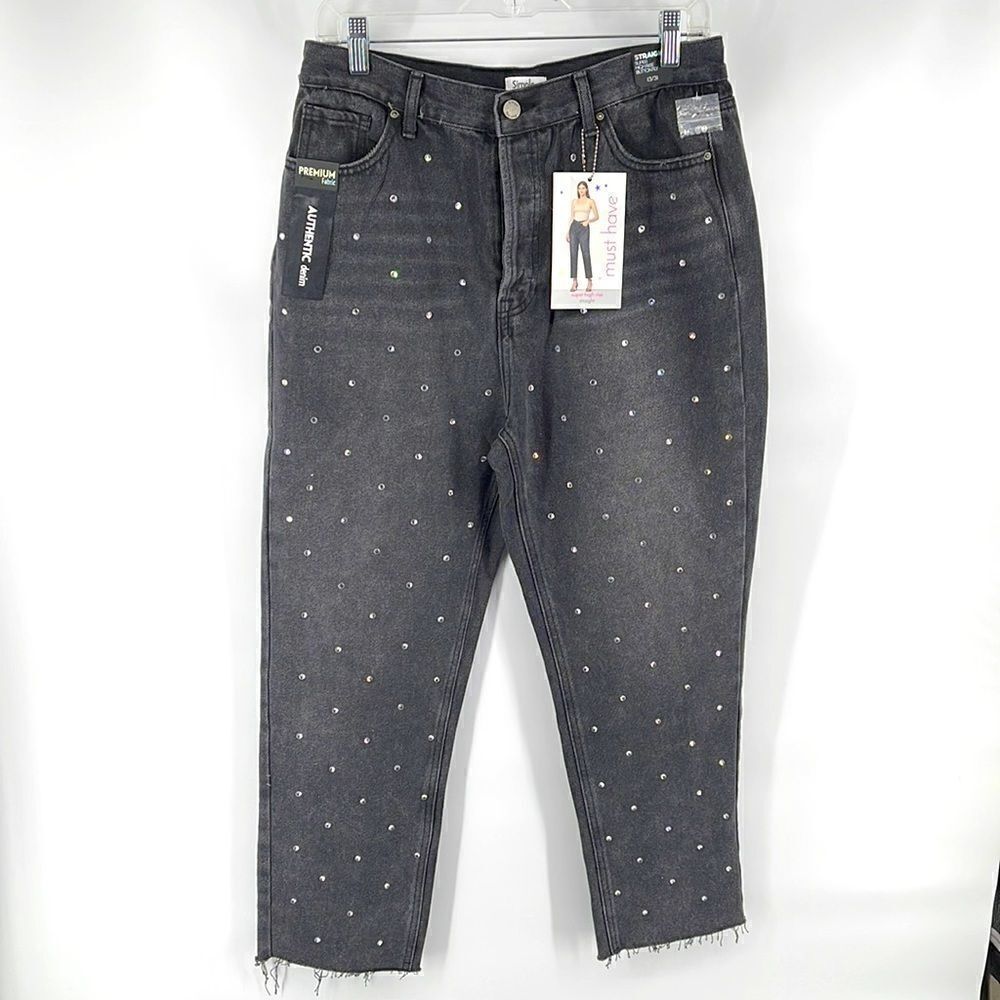 Simple Society distressed super high rise button fly raw hem jeans NEW NWT 15 32